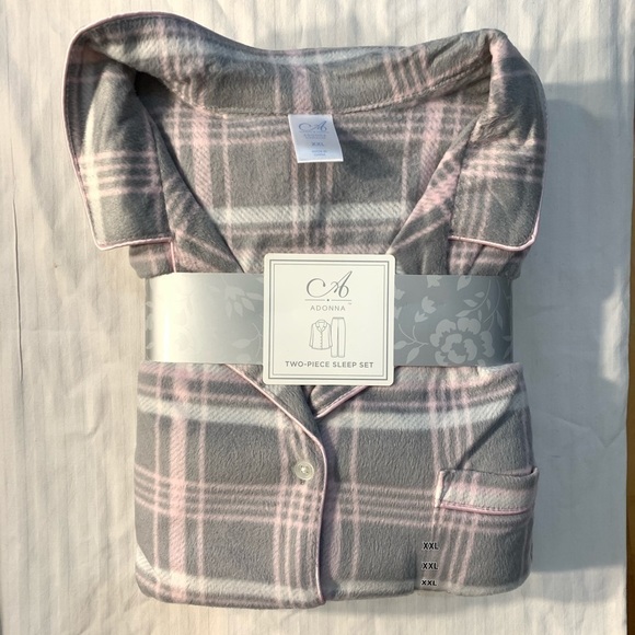 New Women’s Gray Pink Plaid 2 Piece Pajama Set PJs - Picture 7 of 16